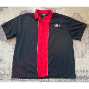 VTG Mens Sz XXL HILTON Short Sleeve Black Shirt Bowling Shirt 'VISE' Black/Red